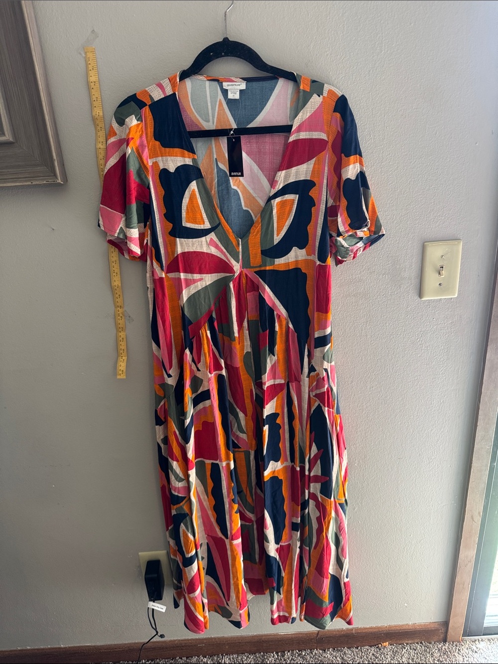 Avenue Multicolor Abstract V-Neck Tiered Midi Dress